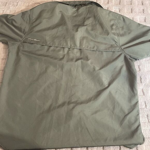 Eddie Bauer Button Down Shirt Mens L Green Performance Vented Hiking Fishing - Picture 8 of 12